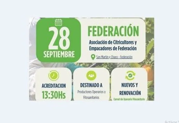Federación: Capacitación para operarios de agroquímicos el 28 de septiembre Federación: Capacitación para operarios de agroquímicos el 28 de septiembre